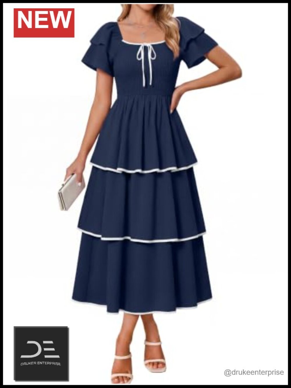 Smocked Boho Ruffle Maxi Dress Square Neck Short Sleeve Wedding Guest